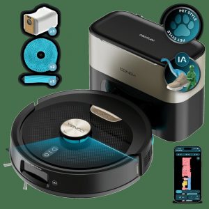 Aspiradores Robot Cecotec Conga 5 Cecotec Conga Y100 Spin AI — 20.000 Pa, mopas giratórias e base de autovaziamento com IA